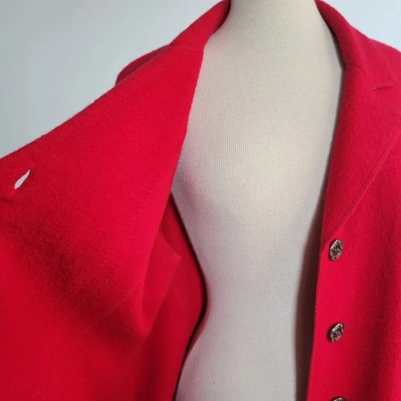 Chico's Boucle Knit Blazer Red 100% Wool Artsy Buttons Jacket (Size: 2) - Picture 4 of 16